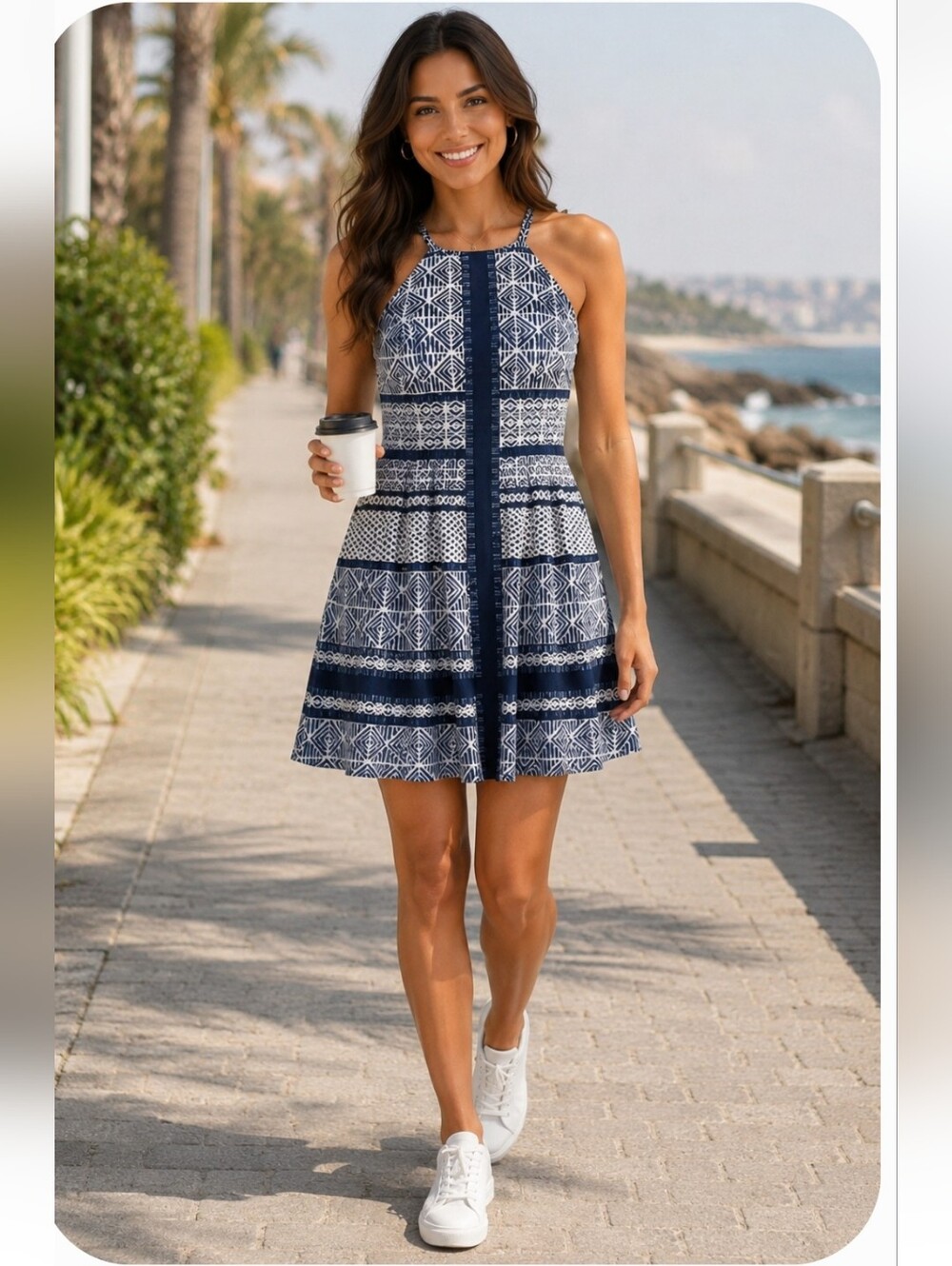 Vince Camuto Geometric Print Fit & Flare Dress NWT Size 6 Pockets